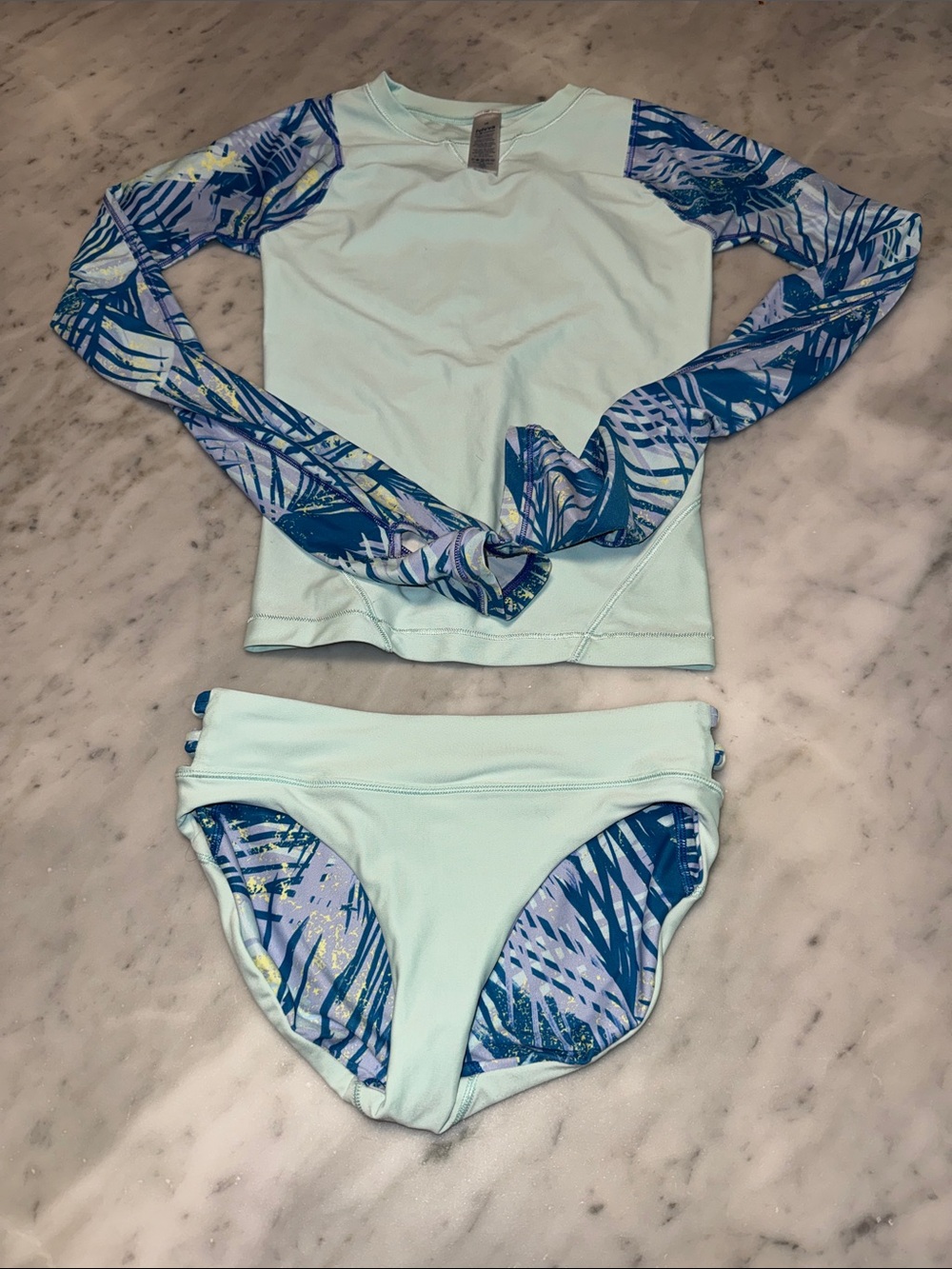 Ivivva Mint Aqua Long Sleeve Rashguard Set with Blue Palm Sleeves